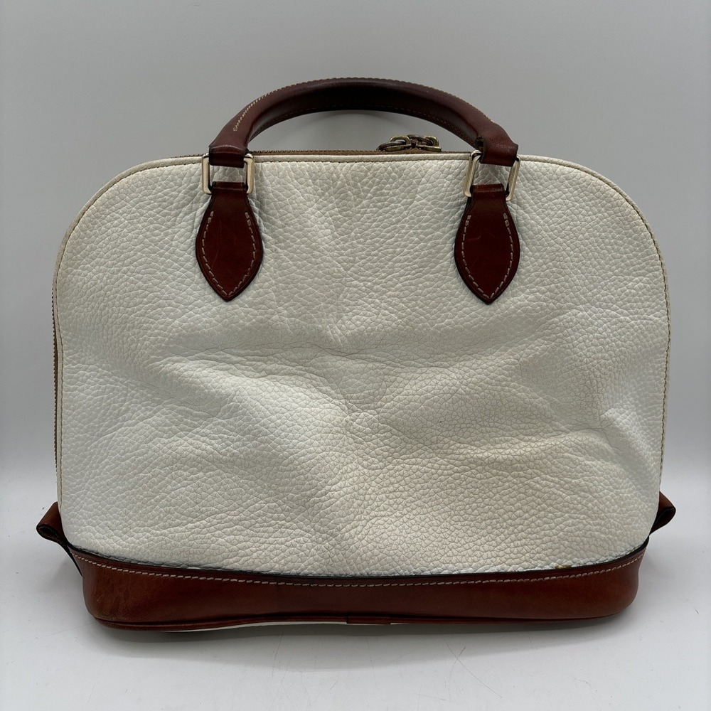 Dooney & Bourke Zip ZIp Satchel Pebbled Leather White Tan Domed Purse Double Zip - Picture 4 of 16